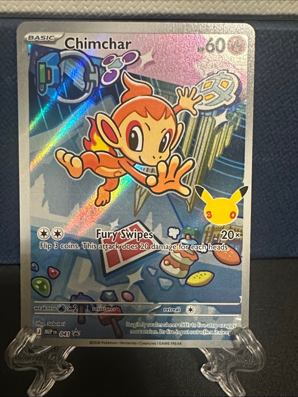 Pokemon Chimchar Holo Foil Card - Orange, Yellow, Blue